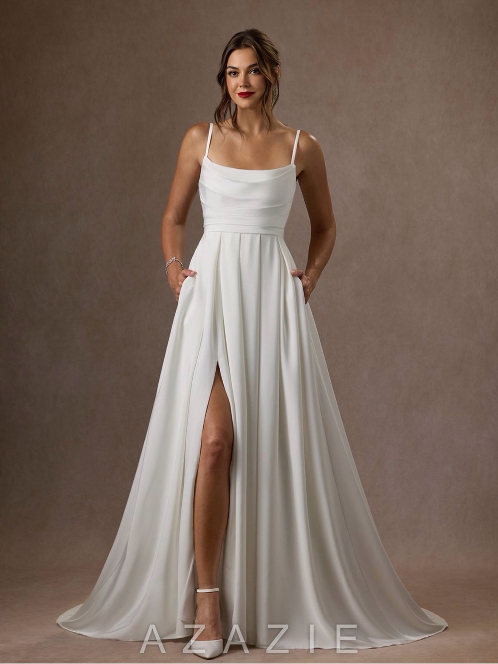 Elegant White Bridal Gown with Side Slit - Picture 2 of 5